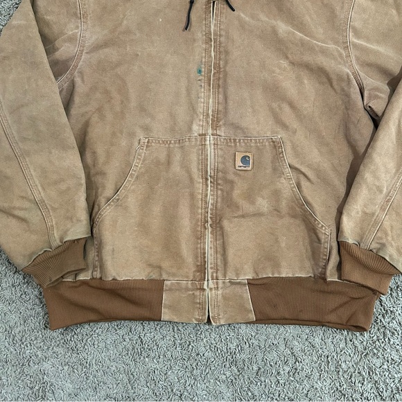 Vintage Carhartt Canvas Hooded Active Jacket Mens XL Lined Zip Workwear J160 BRN - Picture 2 of 14